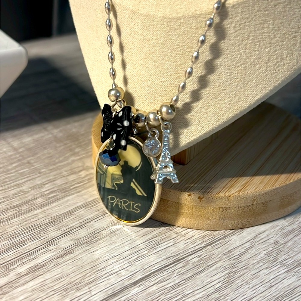 VINTAGE Marc LABAT necklace París, silver beaded silver charm necklace